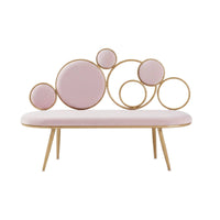 Modern Nordic Design Bubble Backrest Settee Gold-Tone Frame Upholstered Settee Curved Profile Loveseat Soft Upholstery for Young Women, Apartment Dwellers, Homeowners, Bedroom, Living Room, Entryway, Office