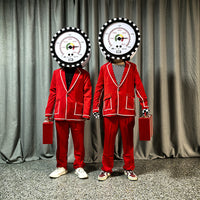 LED Light-Up Costume Cartoon Headpiece Clock Person Red Suit with Yellow Flashing Light for Bar Parades