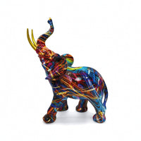 Elephant Figurine Glossy Resin Sculpture Hand-Painted for Bookshelf, Collectors