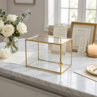 Card Box with Lock Gold-Tone Geometric Card Box Hinged for Receptions, Newlyweds