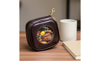 Treasure Pouch Storage Case Dustproof Leather Walnut Storage Bag Handmade Clear Window Collectible Pouch for Collectors