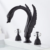 European Style Black Copper Three-Hole Basin Faucet with Crystal Handle