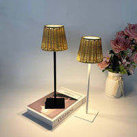 Portable Rechargeable Lamp with Rattan Shade USB-C Cordless Table Lamp with Woven Shade Boho Small for Restaurant
