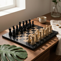 Chess Ornament with Chessboard Base Classic Stone Chess Ornament Premium Tabletop Sculpture for Living Room