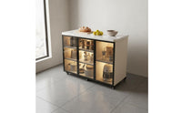 Lockable Casters Mobile Kitchen Island with Storage Large Capacity Mobile Kitchen Island Long-Lasting Work Surface Sintered Stone Top Sideboard Space Saving for Dining Room