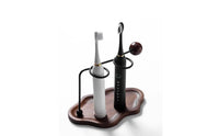 Toothbrush Holder with Wood Base | Minimalist, Modern, Metal Frame Toothbrush Stand, for washroom Countertop