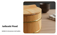 Gold-Rimmed Design Wooden Rice Container with Lid Natural Wood Wooden Rice Container Long-Lasting Hangiri Sushi Oke Absorbs Moisture for Restaurant Owners, Chefs, Home Cooks, Kitchen, Dining Table, Party