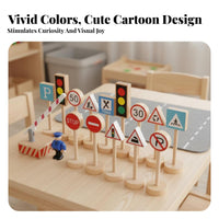 Early Education Wooden Traffic Sign Toy Set Educational Traffic Learning Toy Set Long-Lasting Wood Construction for Preschool, Classroom