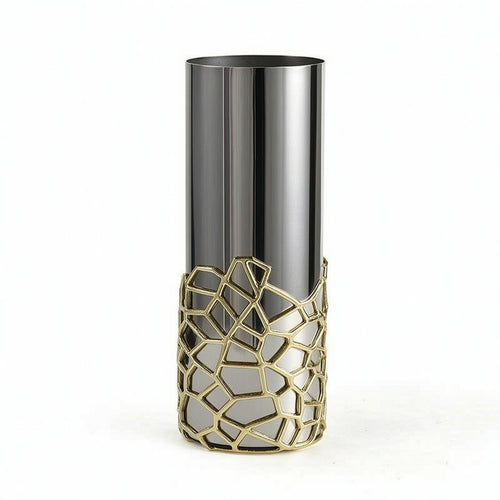 Cylindrical Vase Mirror-Polished Metal Vase Tall for Living Room, Dining Table