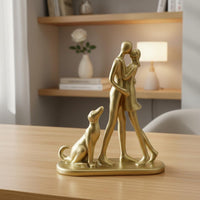 Couple and Dog Statue Decorative Ornament Abstract Human Figure Handmade