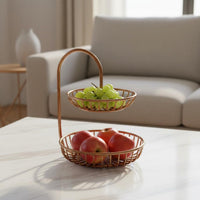 Two Tier Fruit Stand Ventilated Double Layer Fruit Rack Black Finish