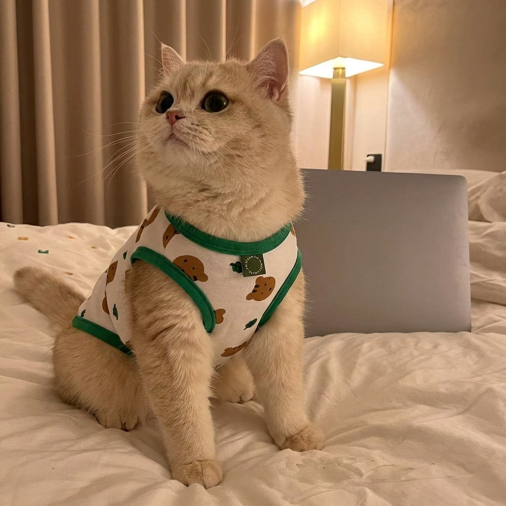 Small Dog Vest and Cat Vest Tank Top, Polyester Thin Pet Vest with Fruit Print, Anti-Shedding Dog Vest for Ragdoll and British Shorthair Cats