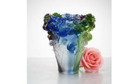 Handmade Liuli Crystal Vase Luxury Gift Colored Glaze Blossom Vase Eye-Catching Sculpted Flower Art Glass Ancient Craftsmanship for Living Room, Hotel Lobby, Office, Wedding