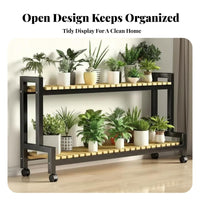 Four-Tier Rolling Planter Shelf Stepped Layout Four-Tier Rolling Plant Stand Mobile with Lockable Wheels Space-Saving