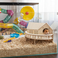 Wooden Hamster House Chew Resistant 2-Story Pet Hut Easy Assembly