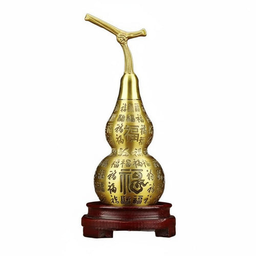 Brass Gourd Figurine Good Luck Symbol Feng Shui Hulu Ornament for Home Entrance