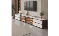 TV Cabinet with Glass Door Modern Media Console Stone-TV Stand for Living Room, Apartment