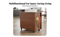 Rolling Gateleg Table with Folding Chair Storage Modern Minimalist Design Wheeled Drop-Panel Table Set Expandable Versatile