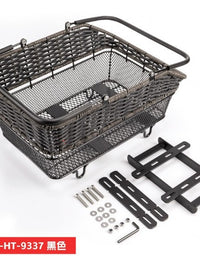 Bicycle Rear Basket Large Capacity Woven Rattan Style Metal Basket