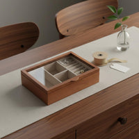 Wooden Jewelry Box Solid Wooden with Glass Lid Top Jewelry Case Vintage Jewelry Arrangement Display Box for Women, Men