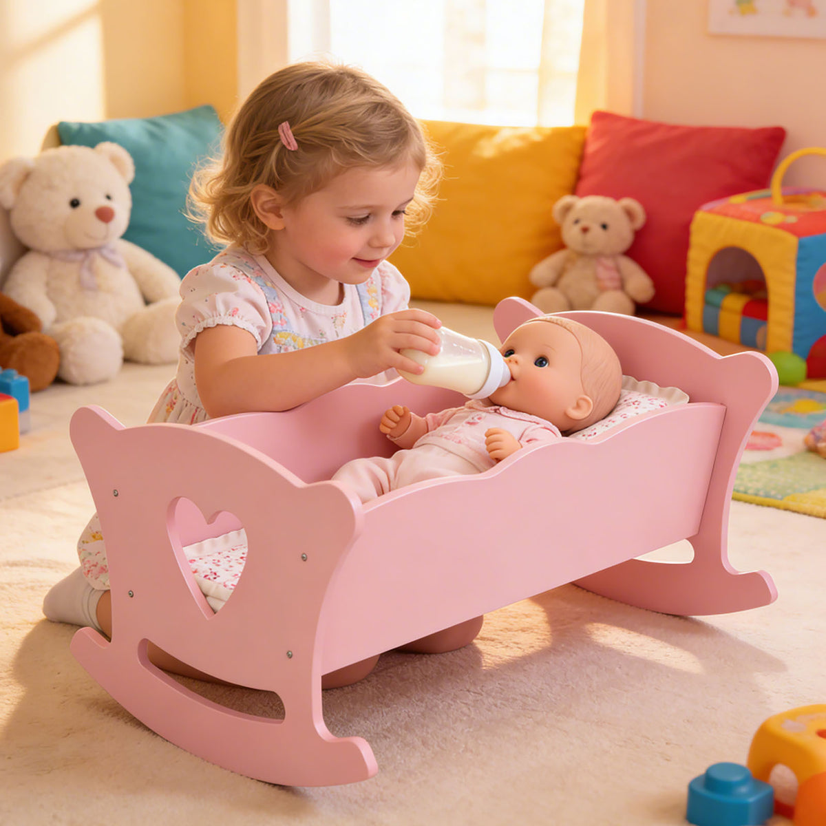 Wooden Doll Cradle Toy for Kids Role-Play