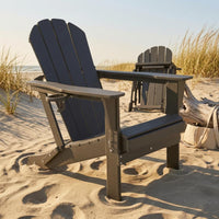 Folding Adirondack Chair Cup Holder Foldable Patio Lounge Chair Garden Furniture Wide Armrests Wood-Grain for Backyard
