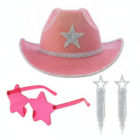 3 Pieces Dangling Star Earrings Glittering Star Sunglasses Cowboy Hat Set Lightweight Cowboy Hat Accessories Comfortable