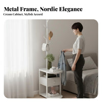 Nightstand with Coat Rack Multi-Functional Bedside Organizer Freestanding