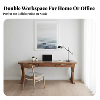 Long Desk with 2 Drawers Built-in Storage Two Person Desk modern aesthetic Computer Table for Professionals, Homeowners, Living Room, Bedroom