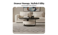 2 Pieces Minimalist design Round Nesting Tables with Drawers Floating Effect Round Tables with Drawer High-Gloss Finish Coffee Table Set Built-in Storage for Interior Designers, Apartment Dwellers, Homeowners, Small Spaces, Lounge Area, Home