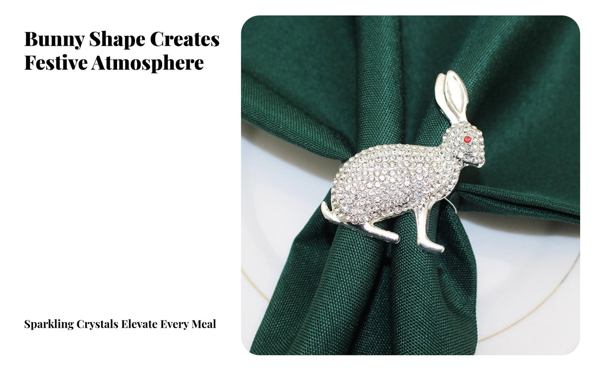 Easter Bunny Napkin Holder Rhinestone Embellished Gilded Hare Napkin Buckle Elegant Crafted Metal Easter Serviette Holder for Holiday Parties