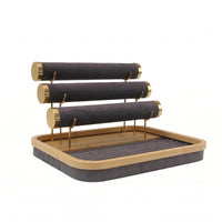 Bamboo Jewelry Organizer Rounded Corners Bamboo Band Tray Soft Lining Household Storage