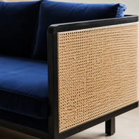 Sofa, Wooden, Rattan Sofa, 3-Seater, New Chinese Style, Washable Cover, Width 190cm