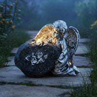 Solar Angel Garden Statue Weather Resistant Kneeling Angel Figurine for Yard