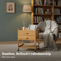 Rolling Nightstand with Drawers Easy to Assemble Bedside Cabinet Multi-Purpose