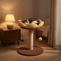 Sunflower Cat Tree with Space Capsule Condo, Wooden Tower