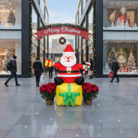 Santa Father Christmas with Candy Cane Inflate Inflatable Santa with Candy Cane Yard Decoration Festive Lighted for Homeowners