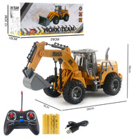 Remote Control Construction Vehicle Toy with Lights, USB Charging, Bulldozer and Excavator Model for Kids