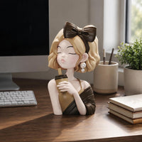 Cartoon Girl Statue Desktop Display Coffee Girl Ornament Cute Design for Office