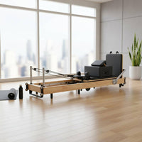 Professional Folding Core Training Bed Commercial Grade Foldable Pilates Reformer Space Saving Oak Pilates Reformer Full Body Workout for Women, Stretching Studio, Gym
