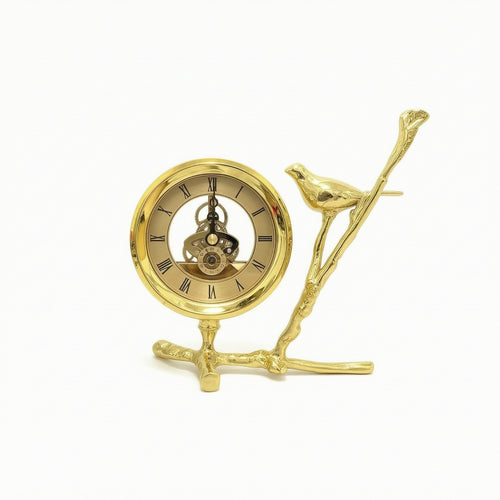 Bird Clock with Stand Gold-Toned Table Clock with Bird Roman Numeral for Bedroom