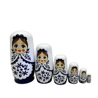 Hand-Painted Russian Nesting Doll with Six Figures Cartoon-Style Toy Nested for Collectors