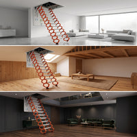 Retractable Loft Staircase Overhead-Mounted Folding Attic Ladder with Attic Entry panelSaving Pull down Attic Steps for Homeowners, Mezzanine