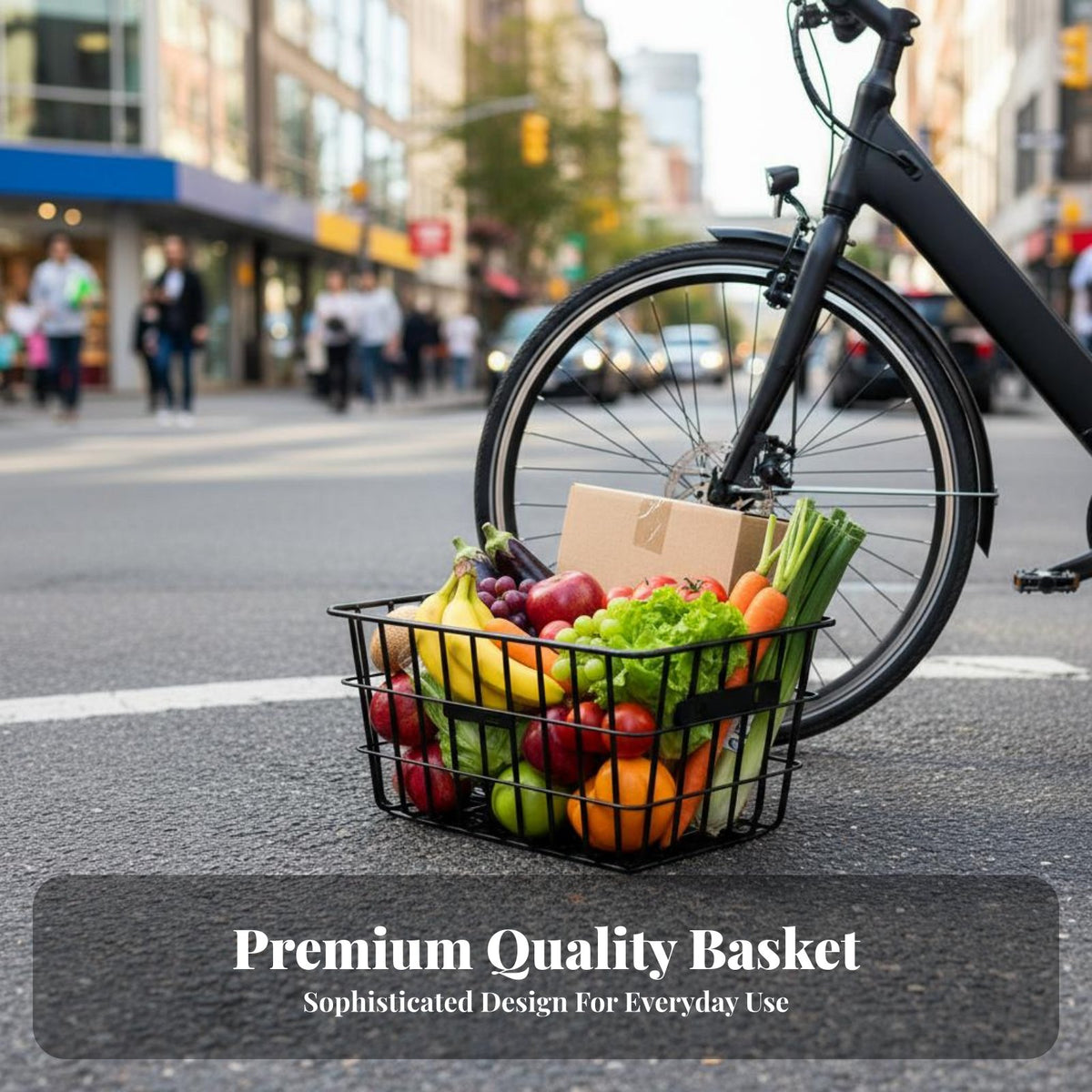 Long-Lasting Construction Large Capacity Bike Basket Thickened Frame Heavy Duty Cycle Basket Rust-Resistant for Cyclists, Daily Commute