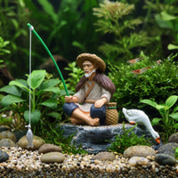 Chinese Style Fishing Old Man Micro Landscape Ornament for Fish Tank and Garden Decor