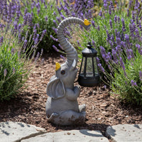 Elephant Garden Ornament Automatic Night Lighting Resin Figurine Bird Accents