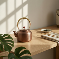 Copper Teapot Vintage-Style Copper Kettle Brushed Kettle with Wrapped Handle for Tea Lovers, Collectors, Tabletop
