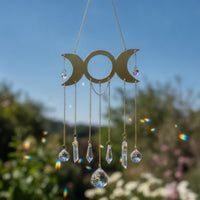 Moon Phase Ornament with Crystals Gold-Toned Sun Catcher Sparkling for Balcony