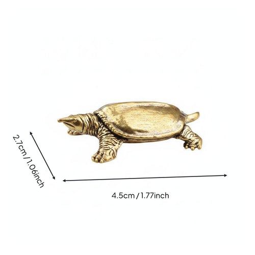 Copper Tea Pet Handheld Size Brass Turtle Figurine for Bookshelf, Collectors