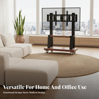 Floor TV Stand with Wheels Heavy Duty Mobile TV Cart Adjustable Viewing Carbon Steel Frame Sleek Wood Finish Suitable for Outdoor Conference Room Showcase Show Home Decoration